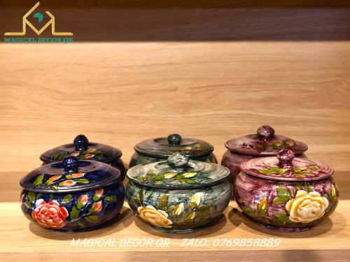 Set 6 Thố Hoa Văn Màu