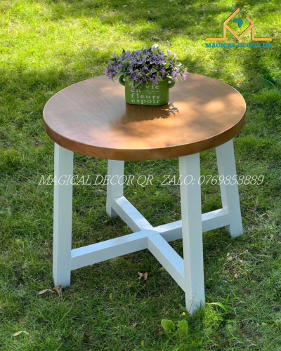 Bàn tròn thấp chân Trắng