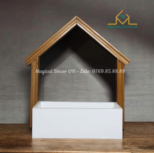 Giỏ gỗ ngôi nhà - trắng